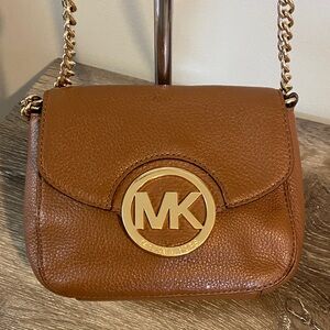 Michael Kors Tan Leather Crossbody Bag with Gold Accents 6.5x5x2.5